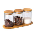 Empty Food Glass Storage Jar Sets Clear Glass Jar With Wooden Lid GSJ-05S